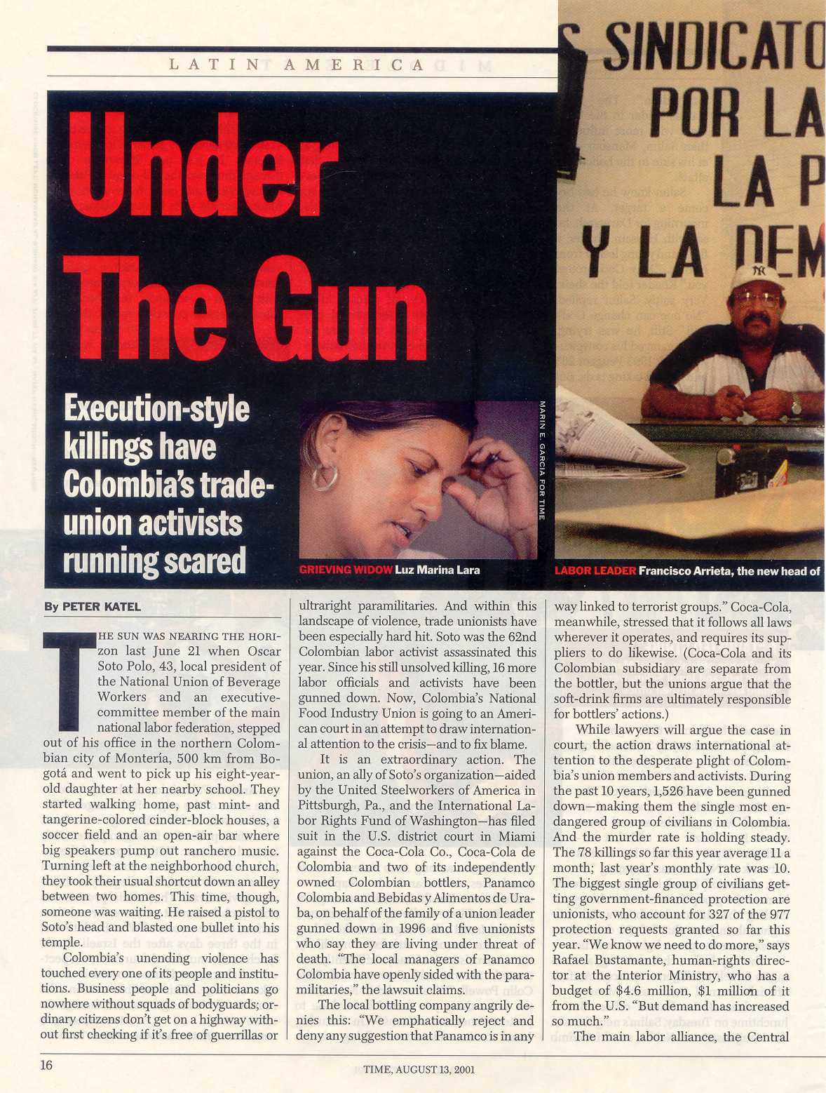 Peter Katel on Colombia Trade Unionist Executions – TIME Magazine (2001)