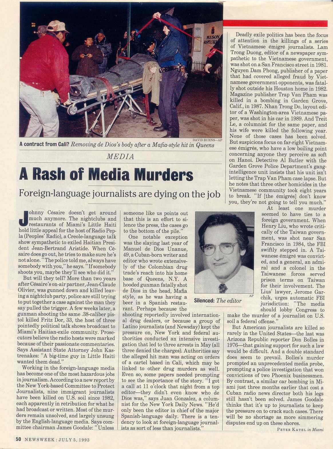 Peter Katel in Miami –  NEWSWEEK Magazine (1993)